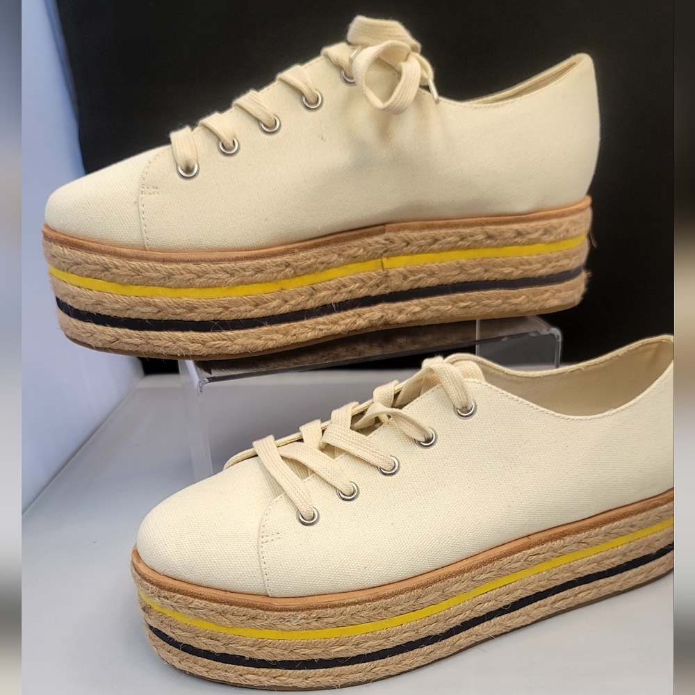 Steve Madden Cream and Yellow Espadrille Platform Sneakers